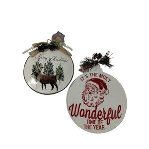 Holiday Time Christmas Decorations 2 Pack Round Merry Christmas Santa Claus New